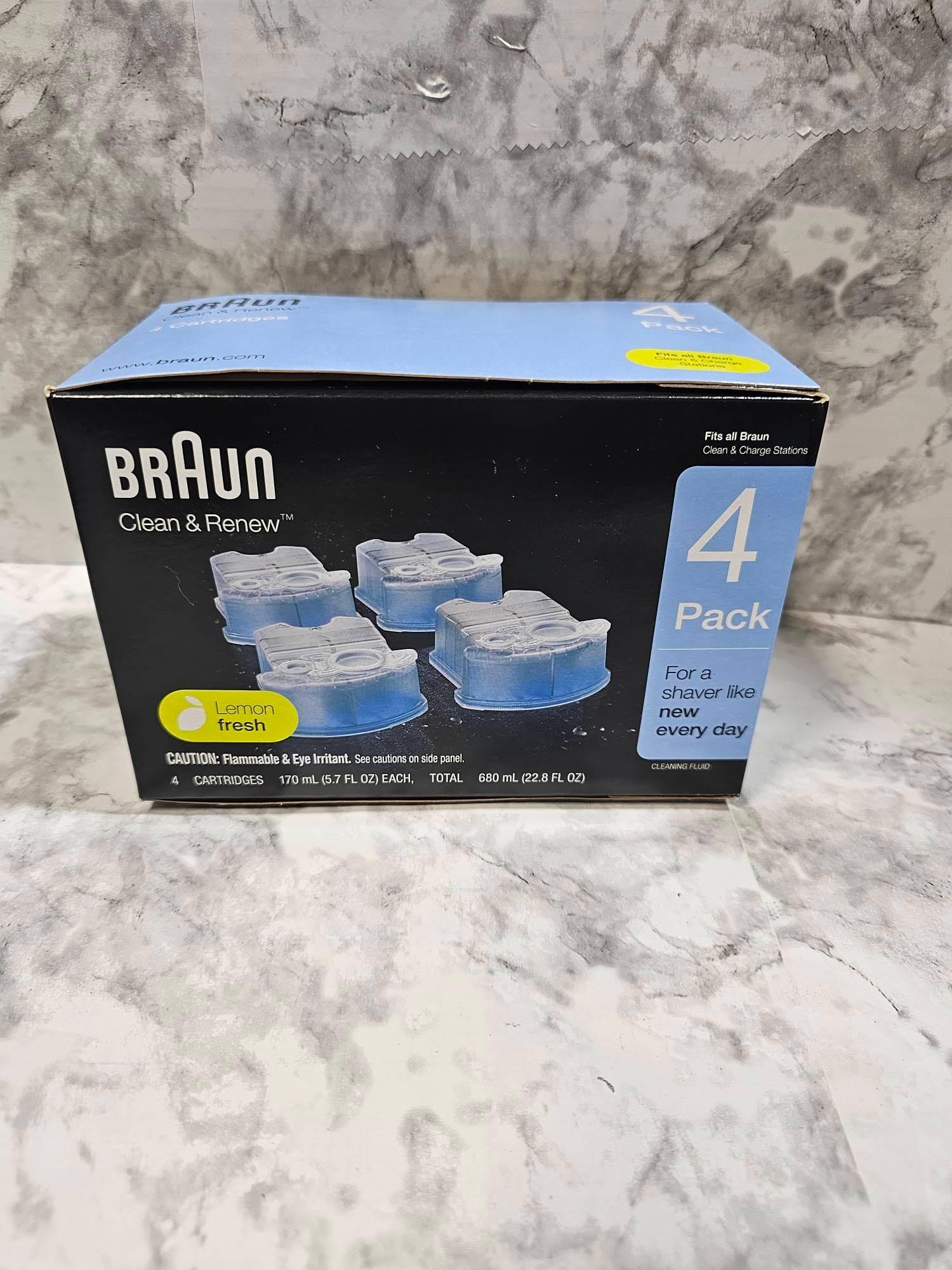 Braun Clean & Renew cartridge packaging on a marble surface