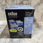 Braun Clean & Renew 3-pack cartridge box on a marble surface
