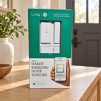 Quirky + GE Tripper two-pack sensor package on an oak entryway console