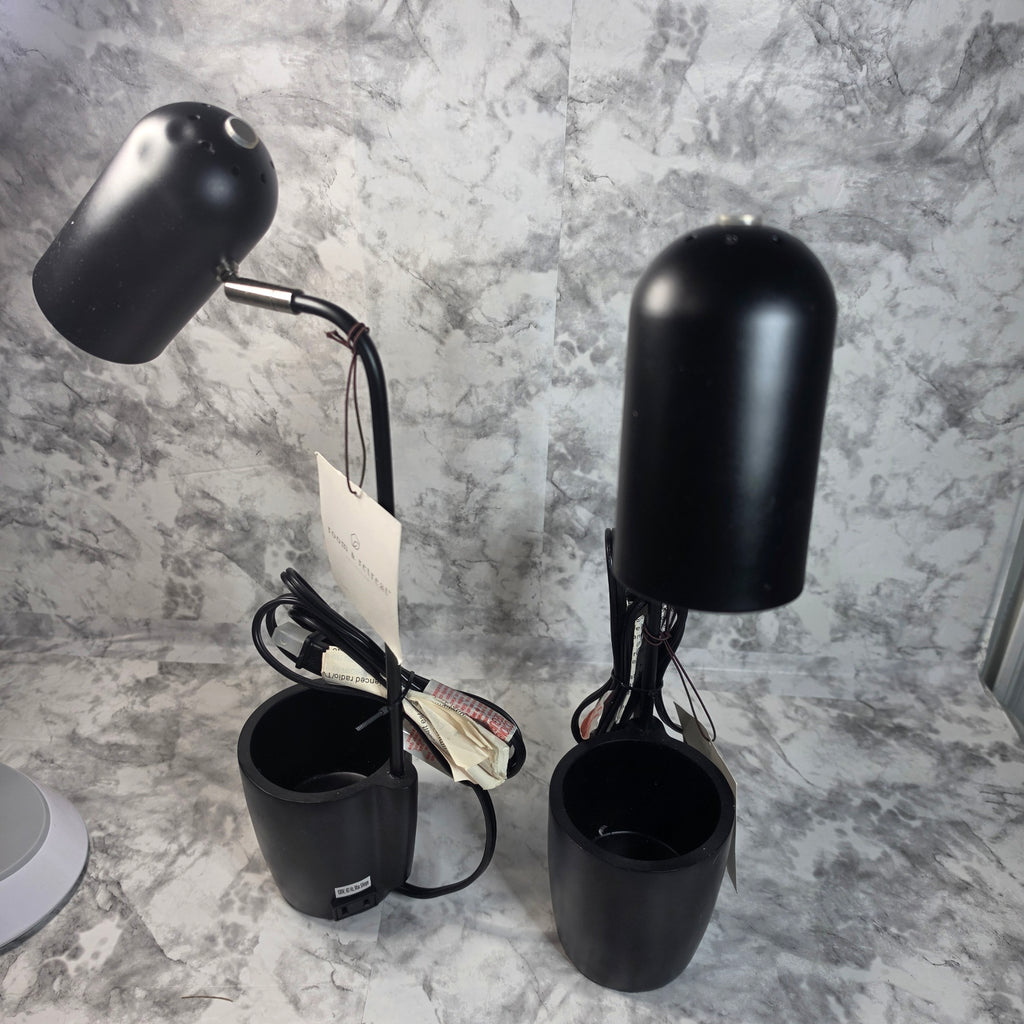 Actual inventory: black and white 16-inch LED desk lamps with original tags