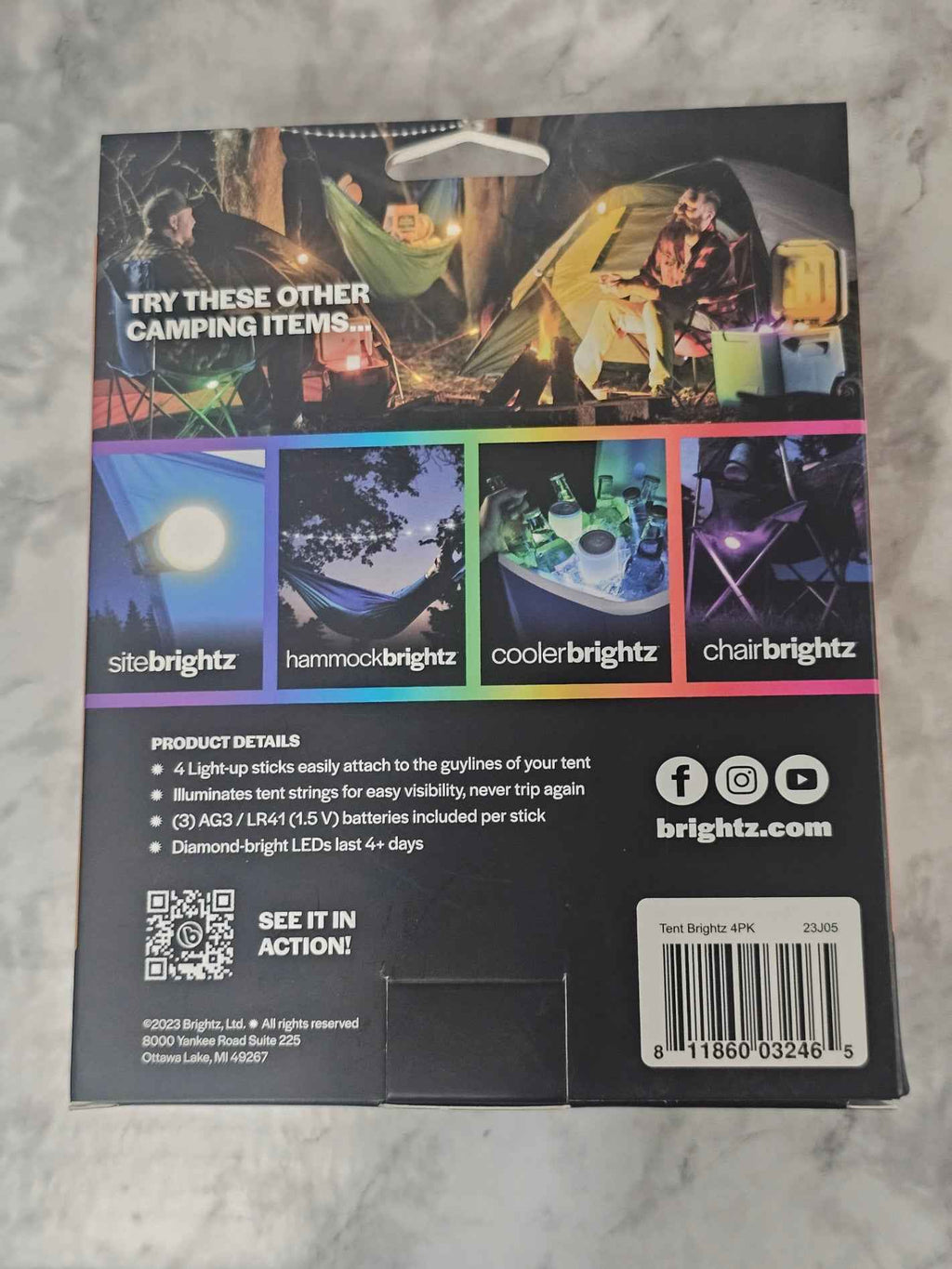 TentBrightz LED Tent Guyline Safety Lights - 4 Pack Waterproof