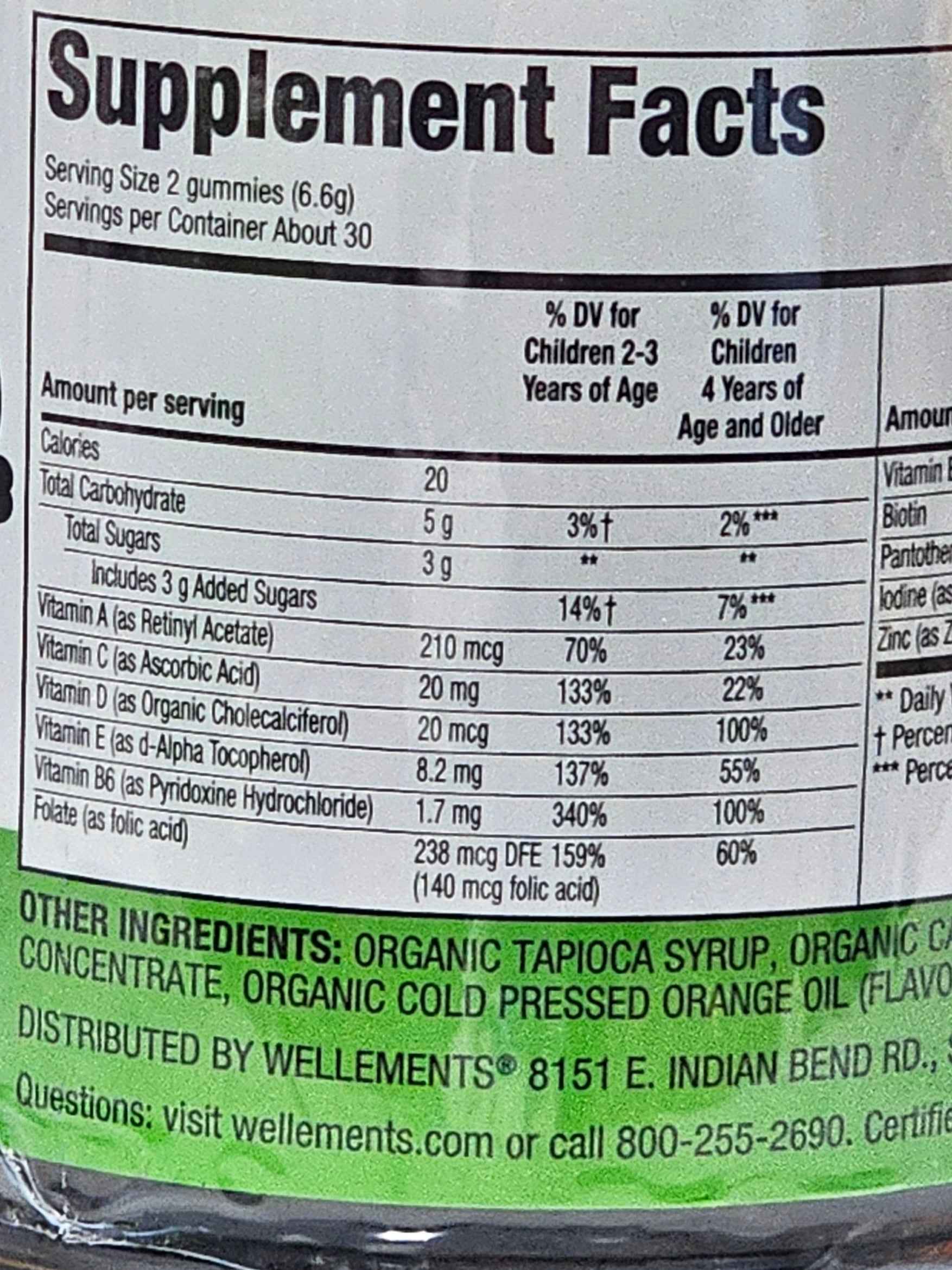 Wellements Organic Multivitamin Gummies - Orange Flavor 60ct