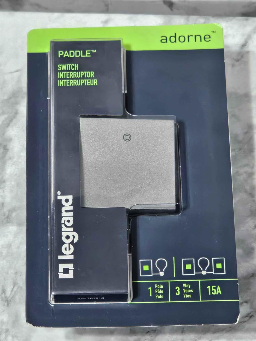 Legrand Adorne Paddle Switch 15A 1-Pole/3-Way Magnesium Finish