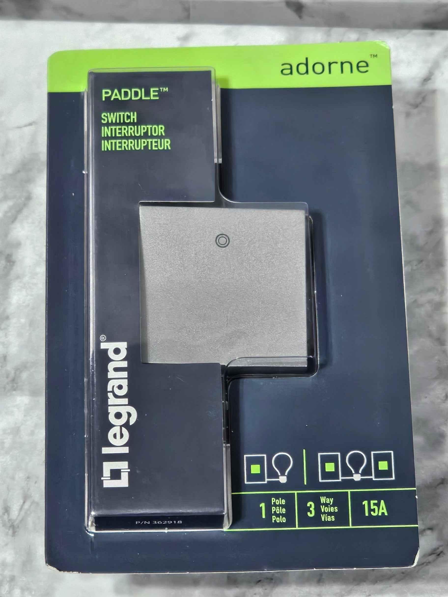 Legrand Adorne Paddle Switch 15A 1-Pole/3-Way Magnesium Finish