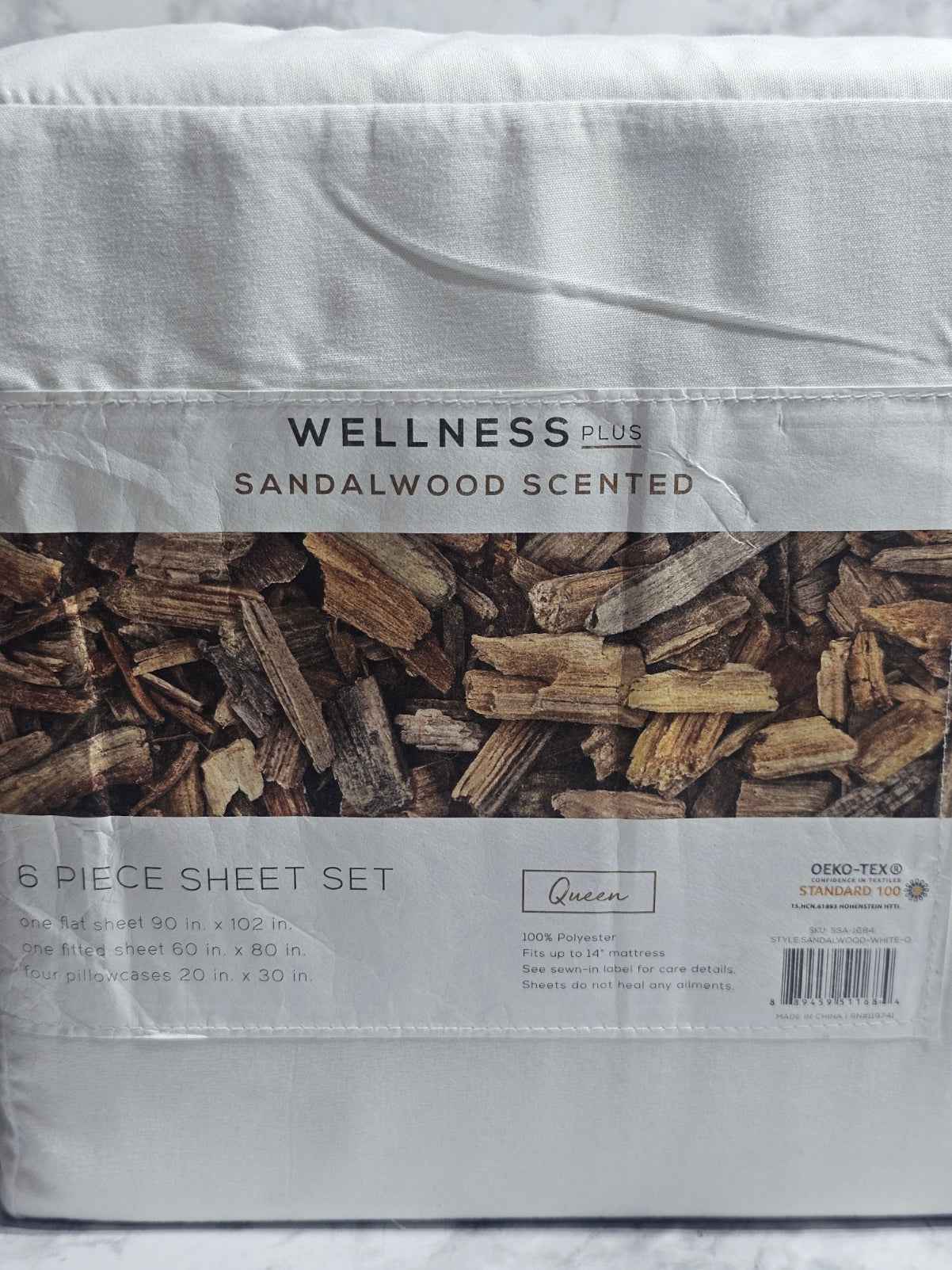 Wellness Plus Sandalwood Scented 6-Piece Sheet Set - Queen - White