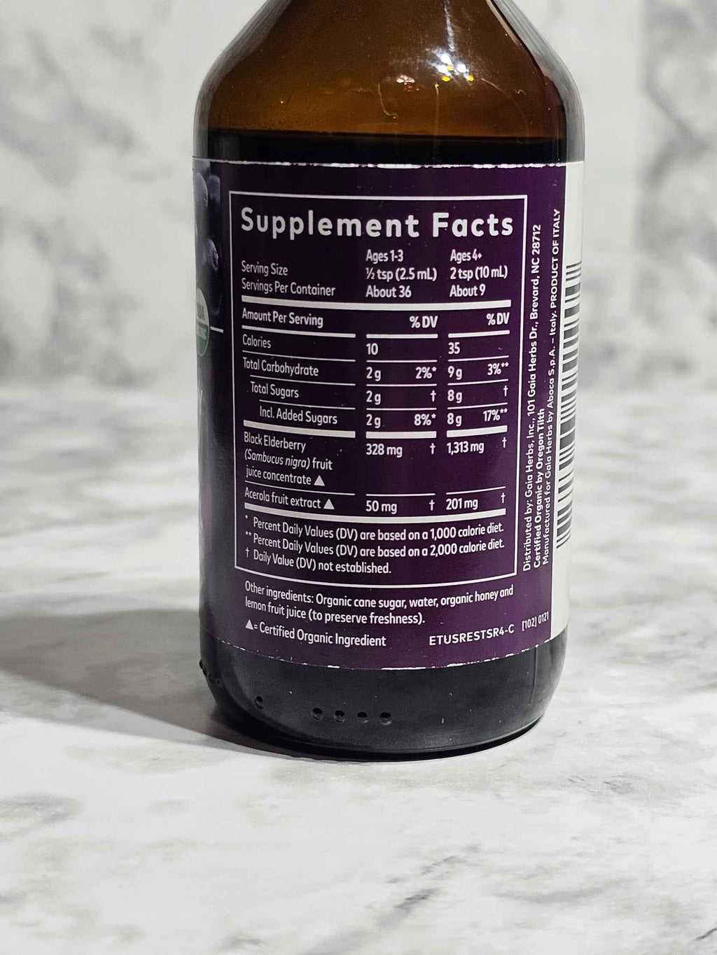 Gaia Herbs Black Elderberry Syrup USDA Organic — 3 oz (89 mL)