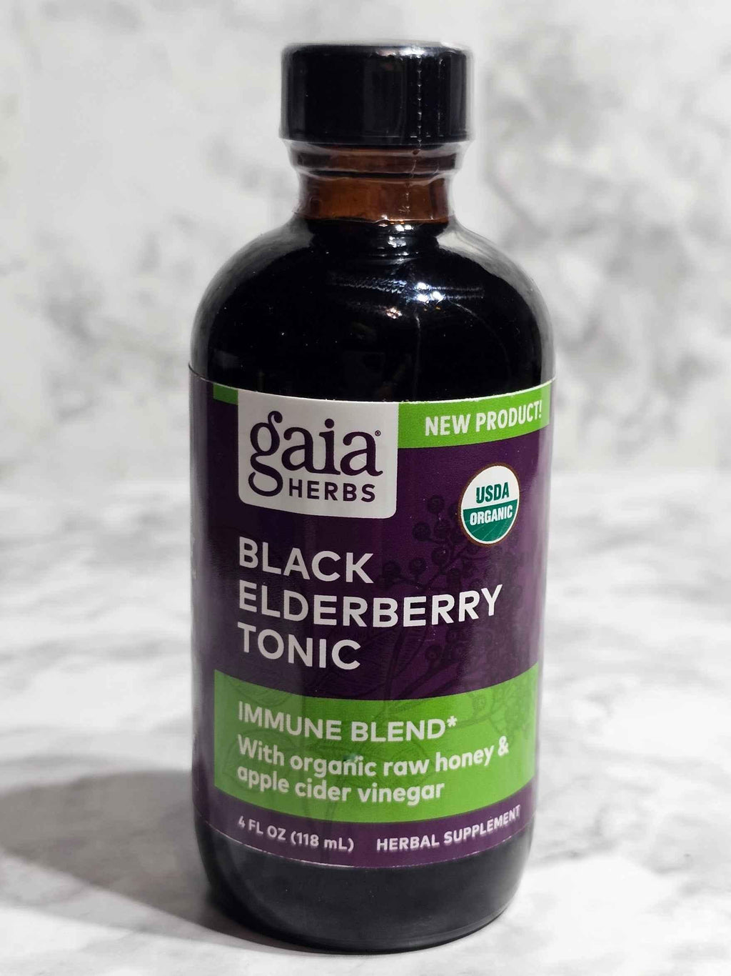Gaia Herbs Black Elderberry Tonic with Raw Honey & ACV — 4 oz