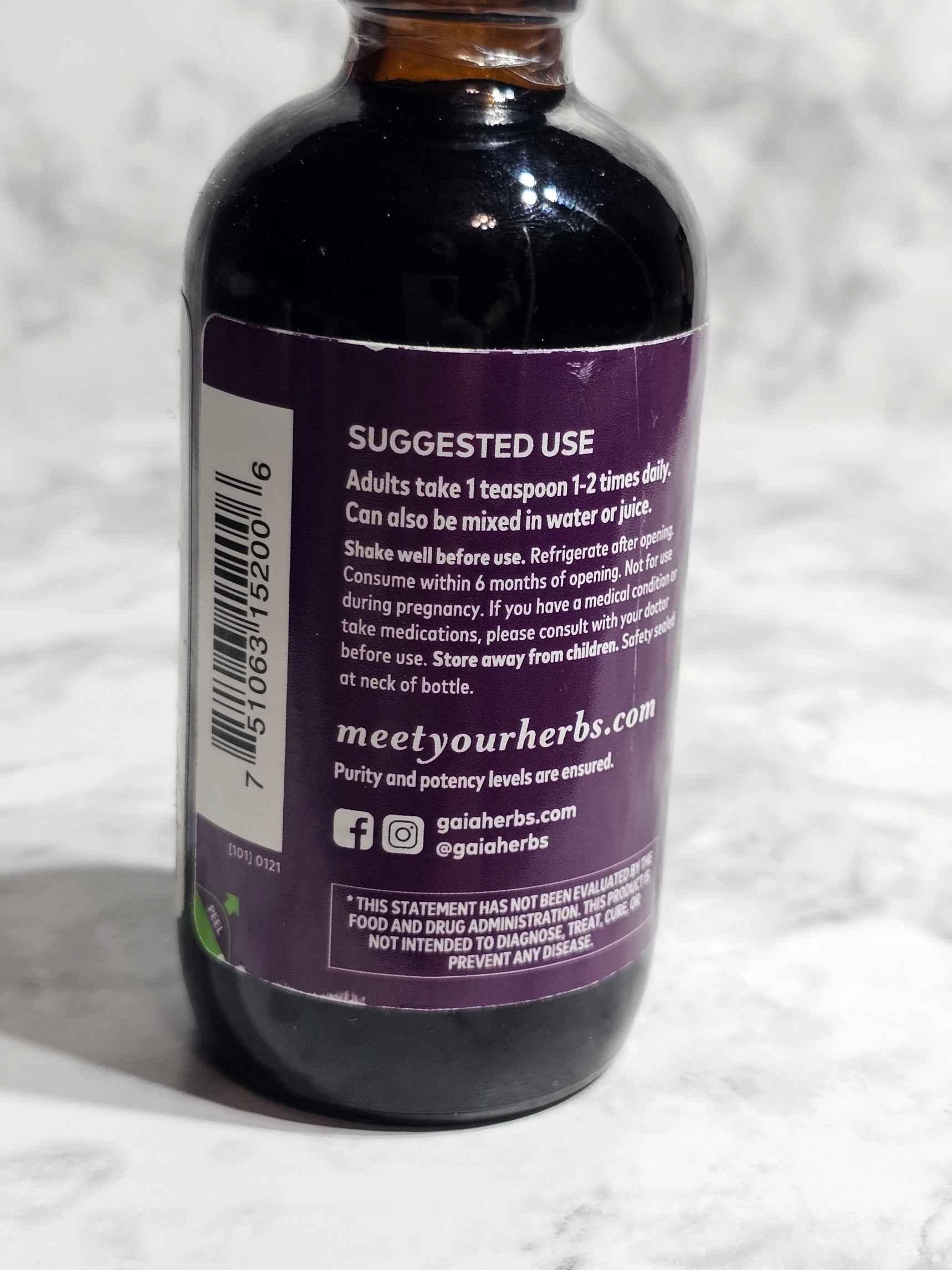 Gaia Herbs Black Elderberry Tonic with Raw Honey & ACV — 4 oz