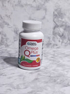 Omega supplement bottle on a marble surface