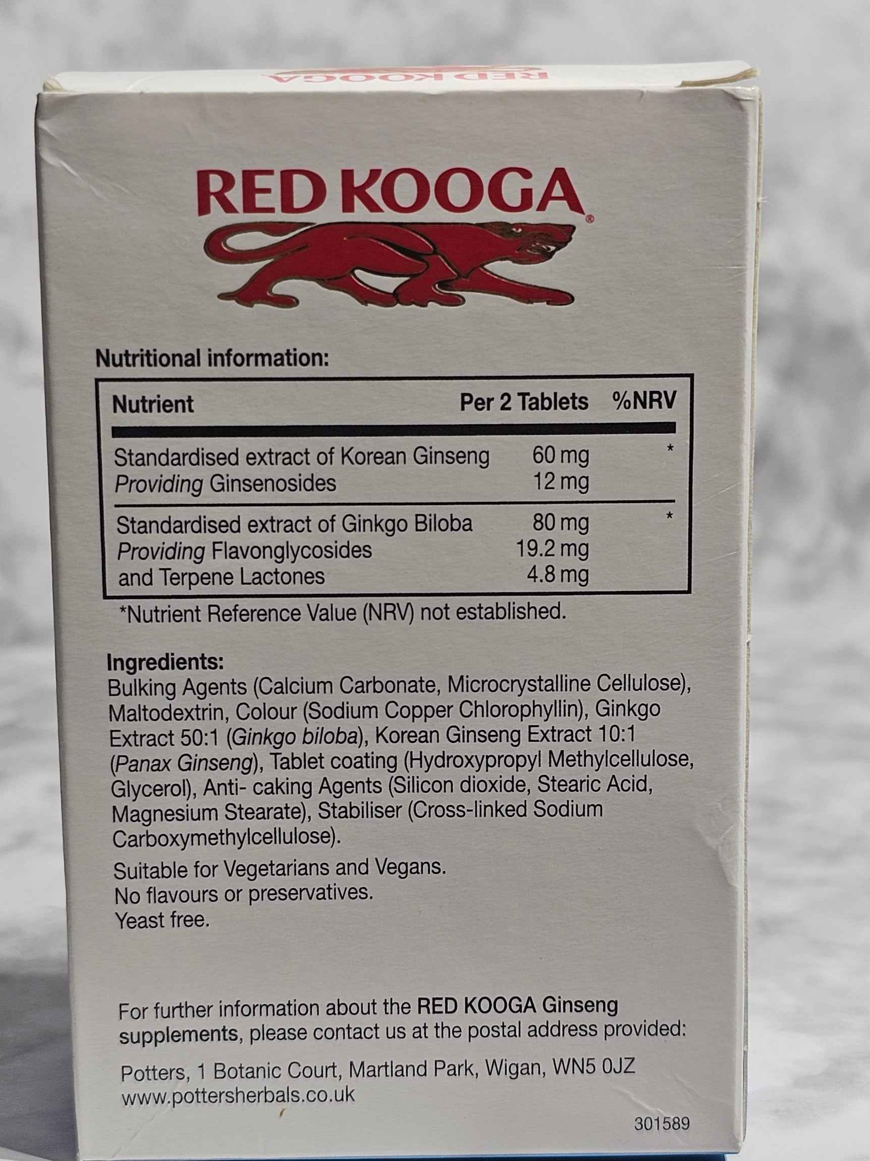 Red Kooga Korean Ginseng & Ginkgo Biloba Supplement — 32 Tablets