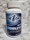 Actual front label of One A Day Men's Complete with Super 8 B-Vitamin Complex, 120 tablets
