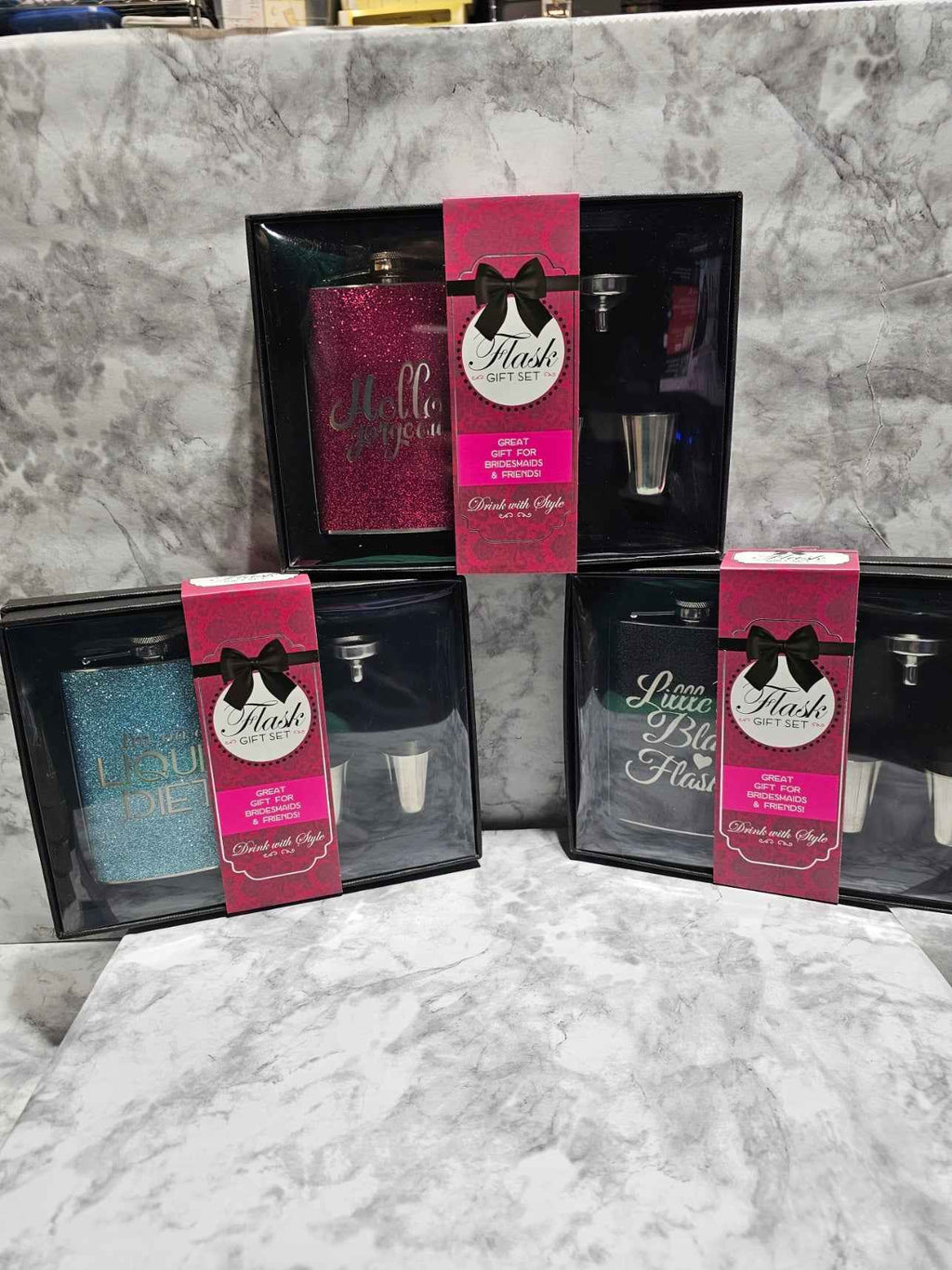 Stainless Steel Glitter Flask Gift Set - 8oz Bridesmaid Celebration Kit