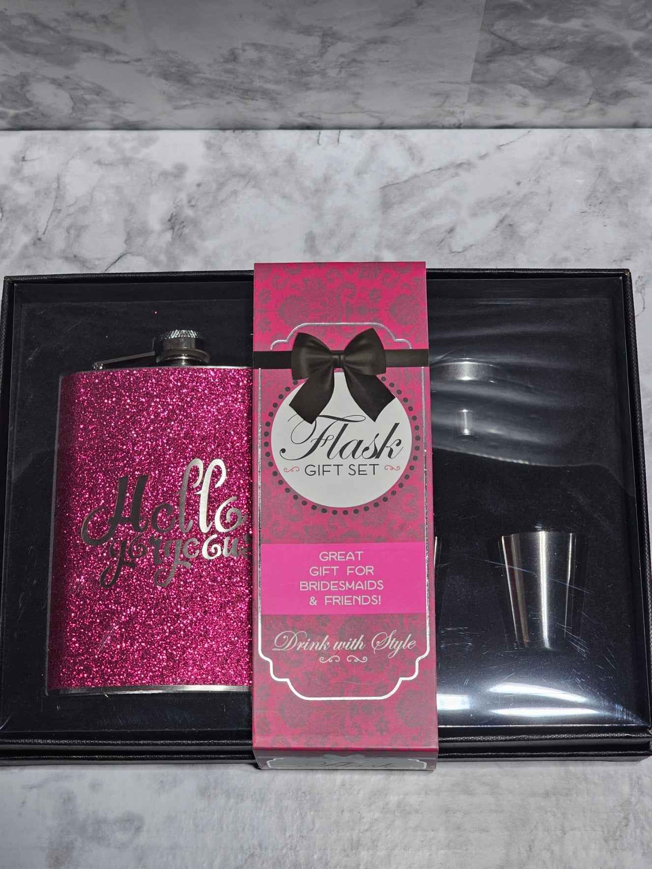 Stainless Steel Glitter Flask Gift Set - 8oz Bridesmaid Celebration Kit