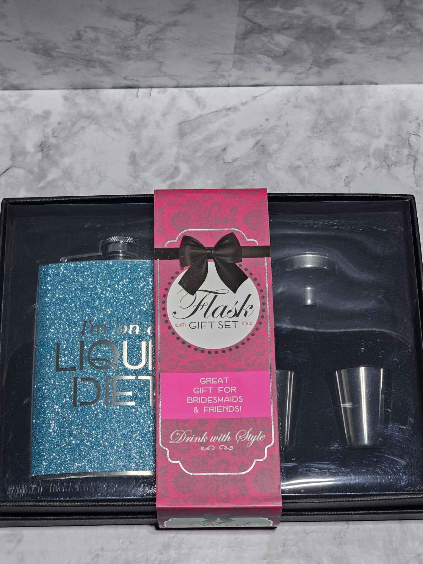 Stainless Steel Glitter Flask Gift Set - 8oz Bridesmaid Celebration Kit