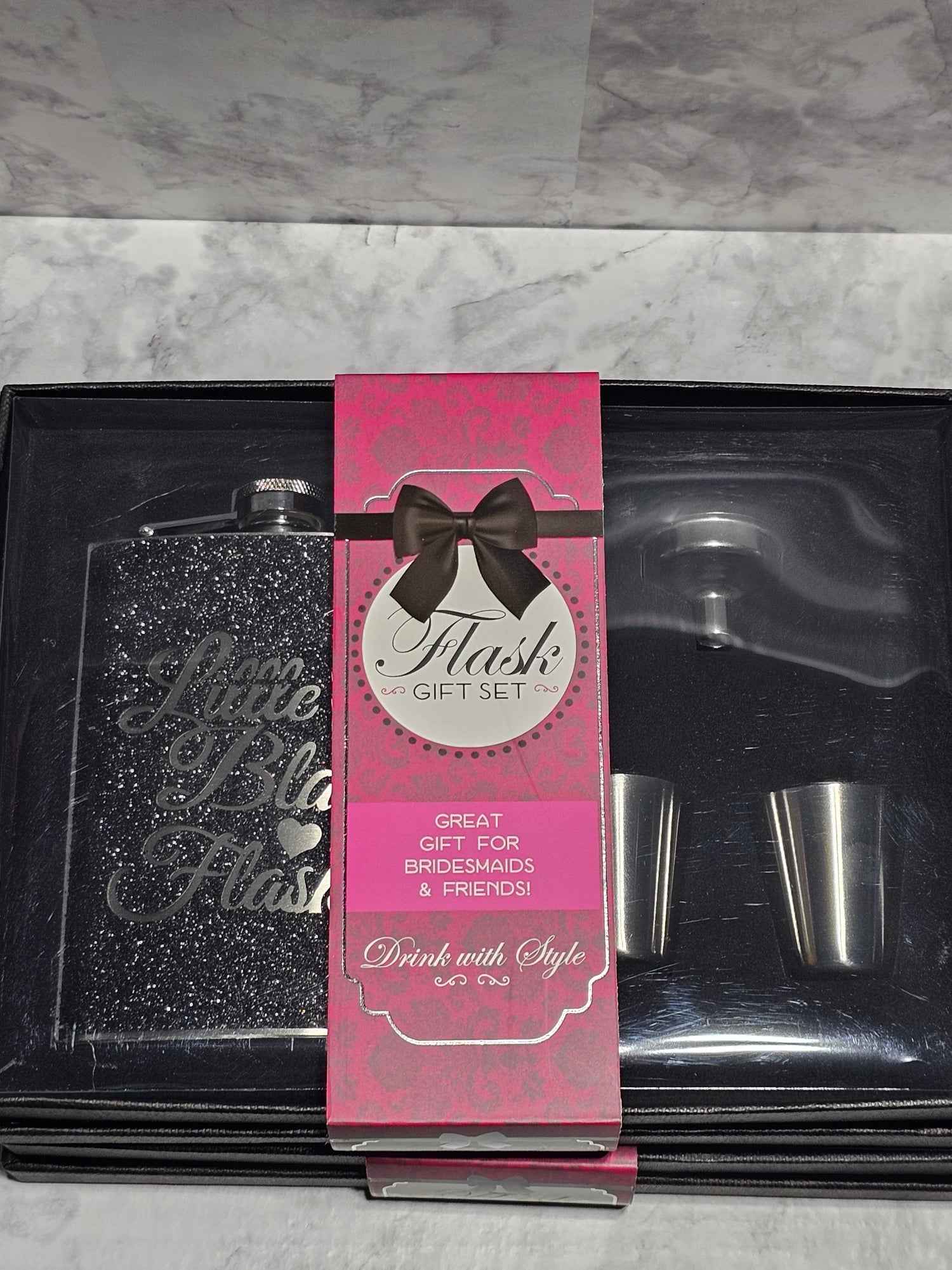 Stainless Steel Glitter Flask Gift Set - 8oz Bridesmaid Celebration Kit