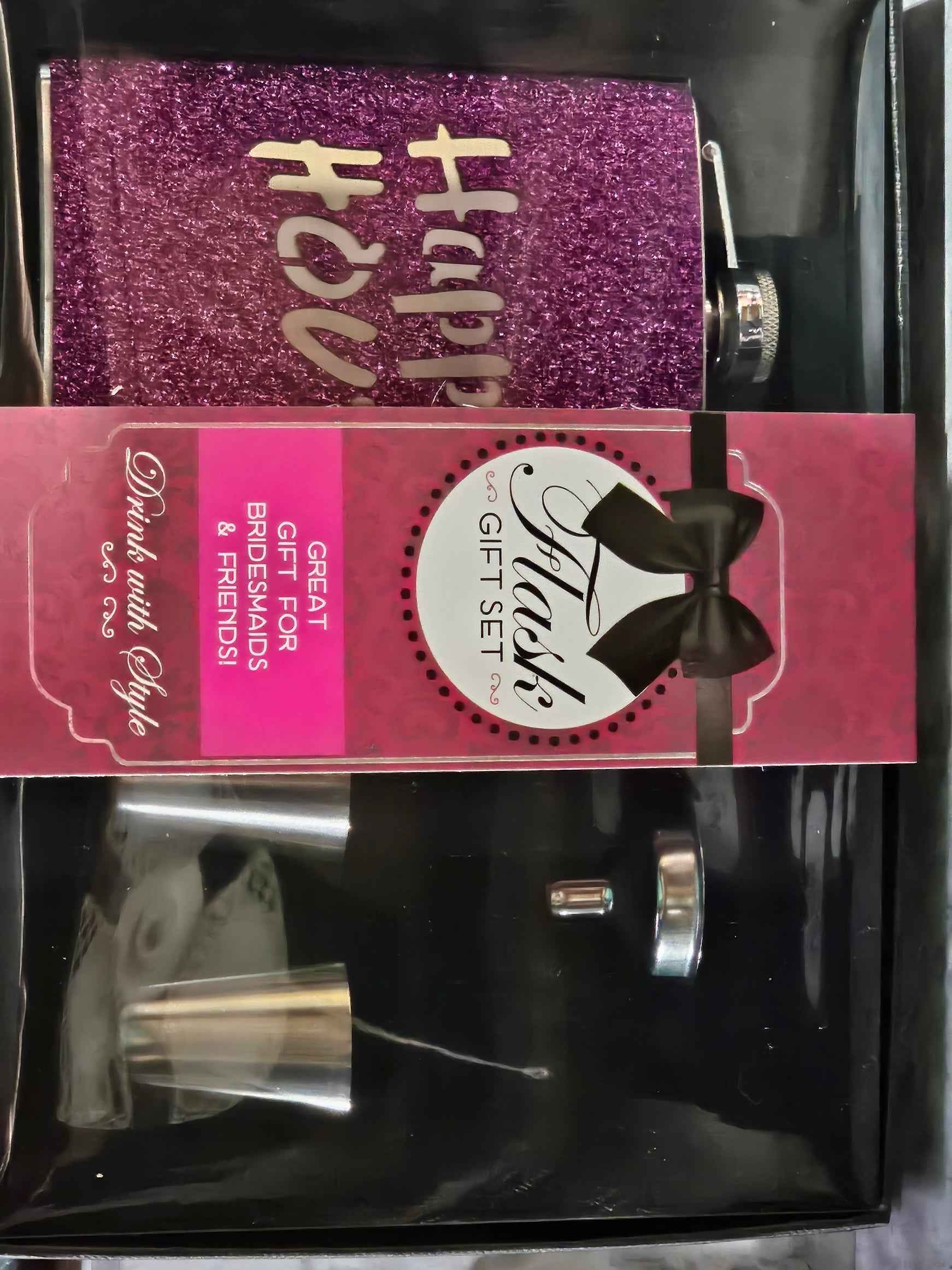 Stainless Steel Glitter Flask Gift Set - 8oz Bridesmaid Celebration Kit