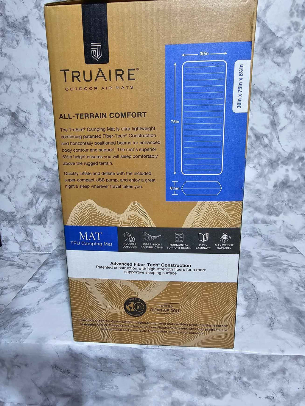 TruAire (Intex) TPU Camping Mat with USB Pump — 30" x 75" x 6.5"