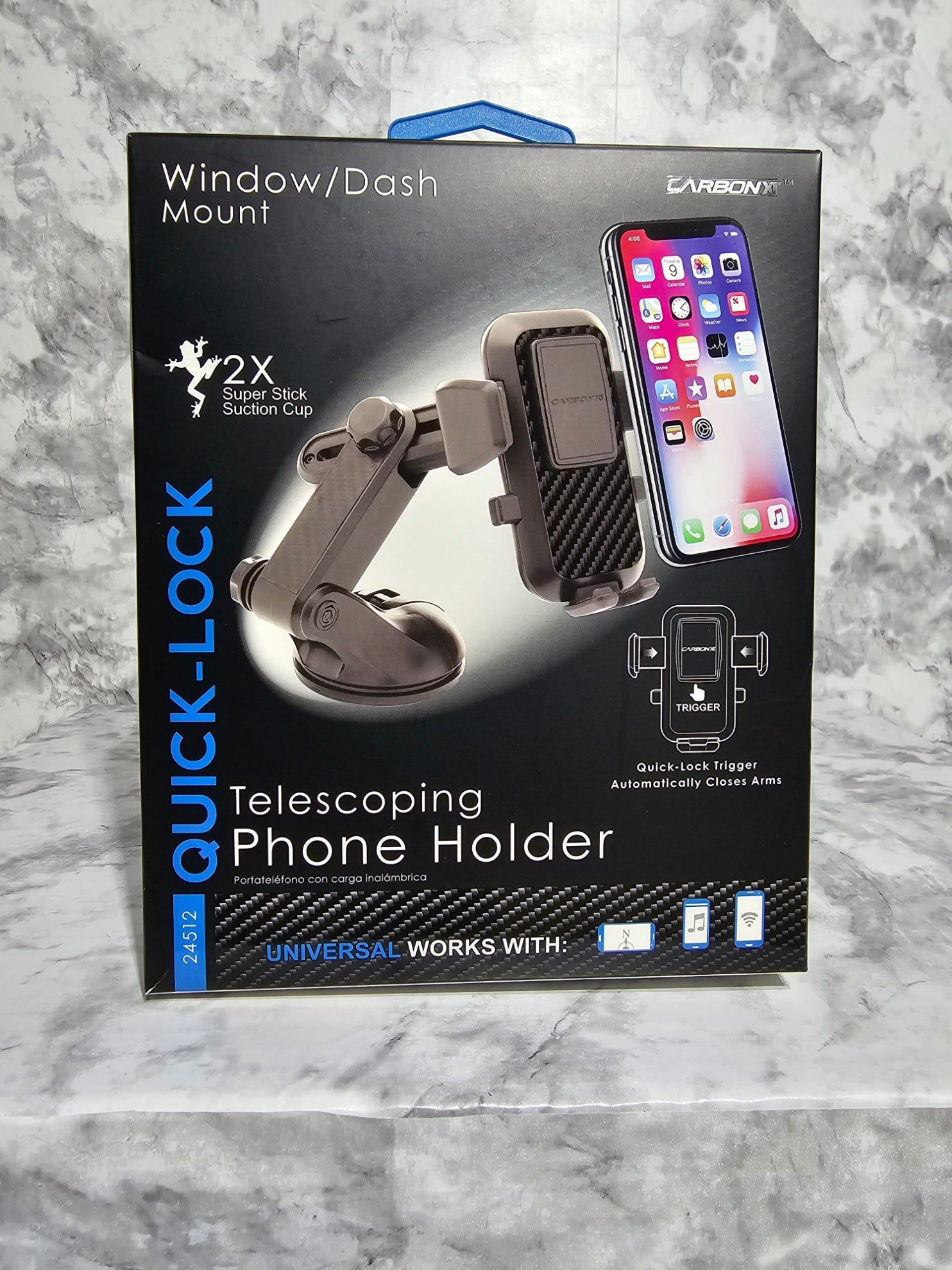 CARBONX Quick-Lock Telescoping Phone Holder — Window & Dash Mount