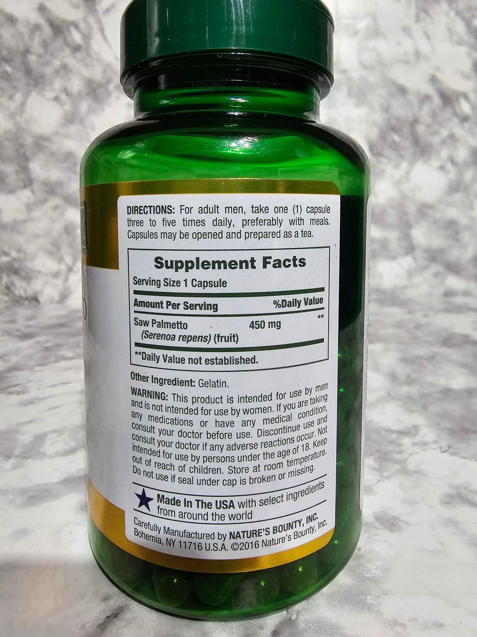 Nature's Bounty Saw Palmetto 450mg — 100 Whole Herb Capsules