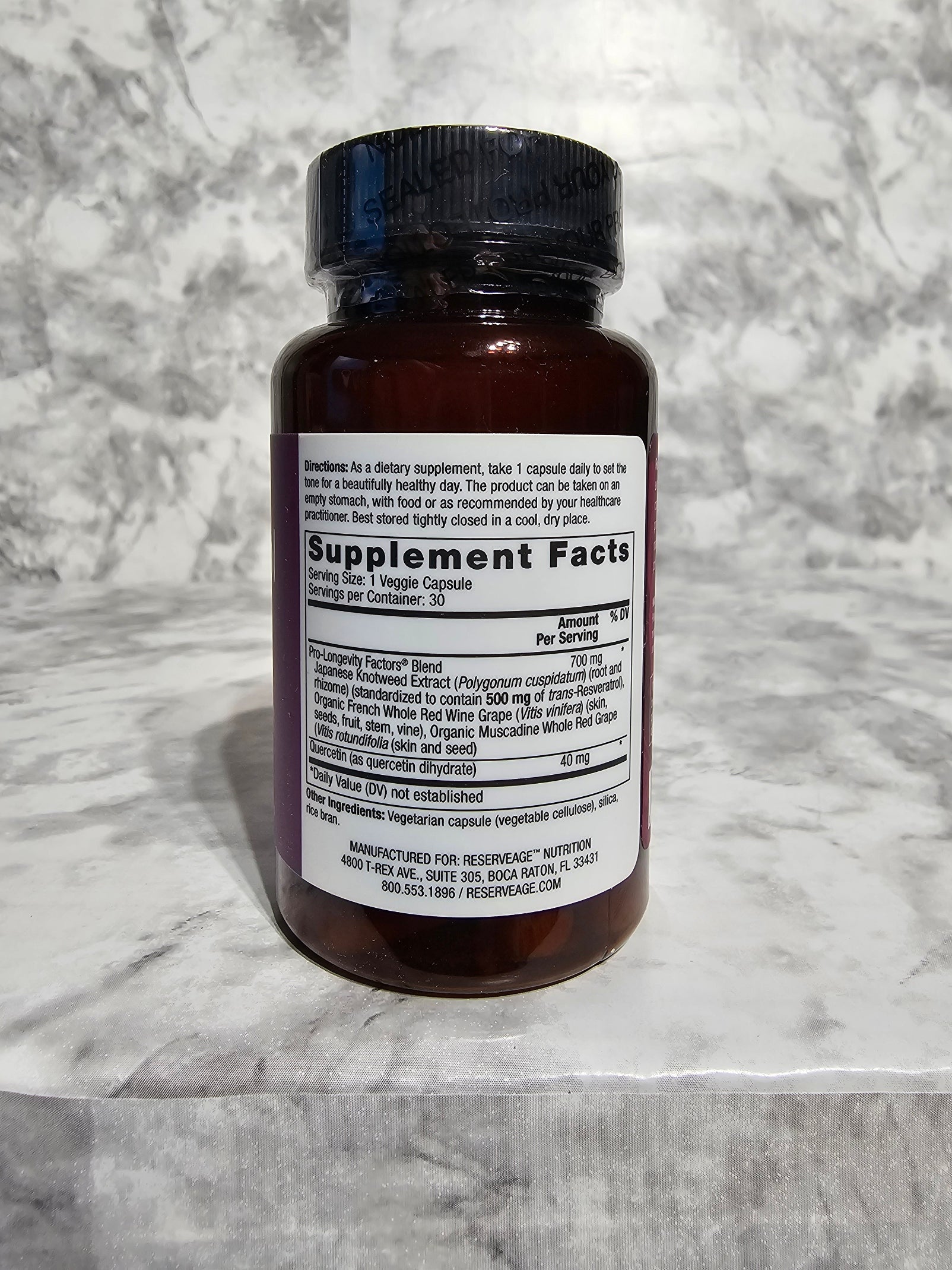 Reserveage Beauty Resveratrol 500mg Sustained Release 30 Veggie Capsules