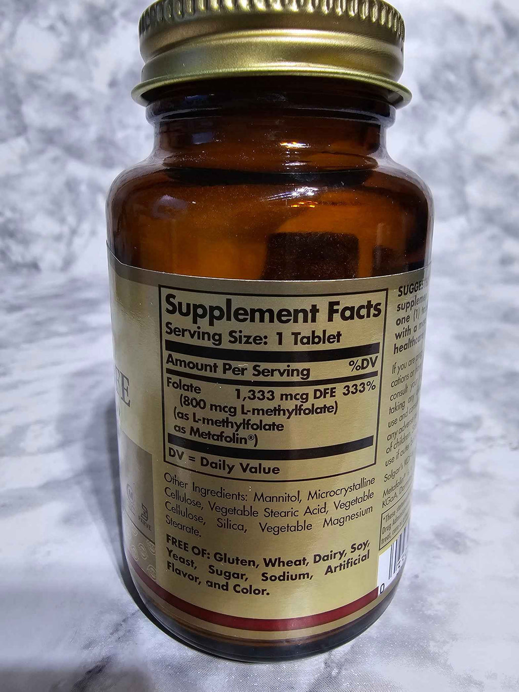 Solgar Folate 1,333 mcg DFE (Metafolin 800 mcg) Bioactive Support - 100 Tablets