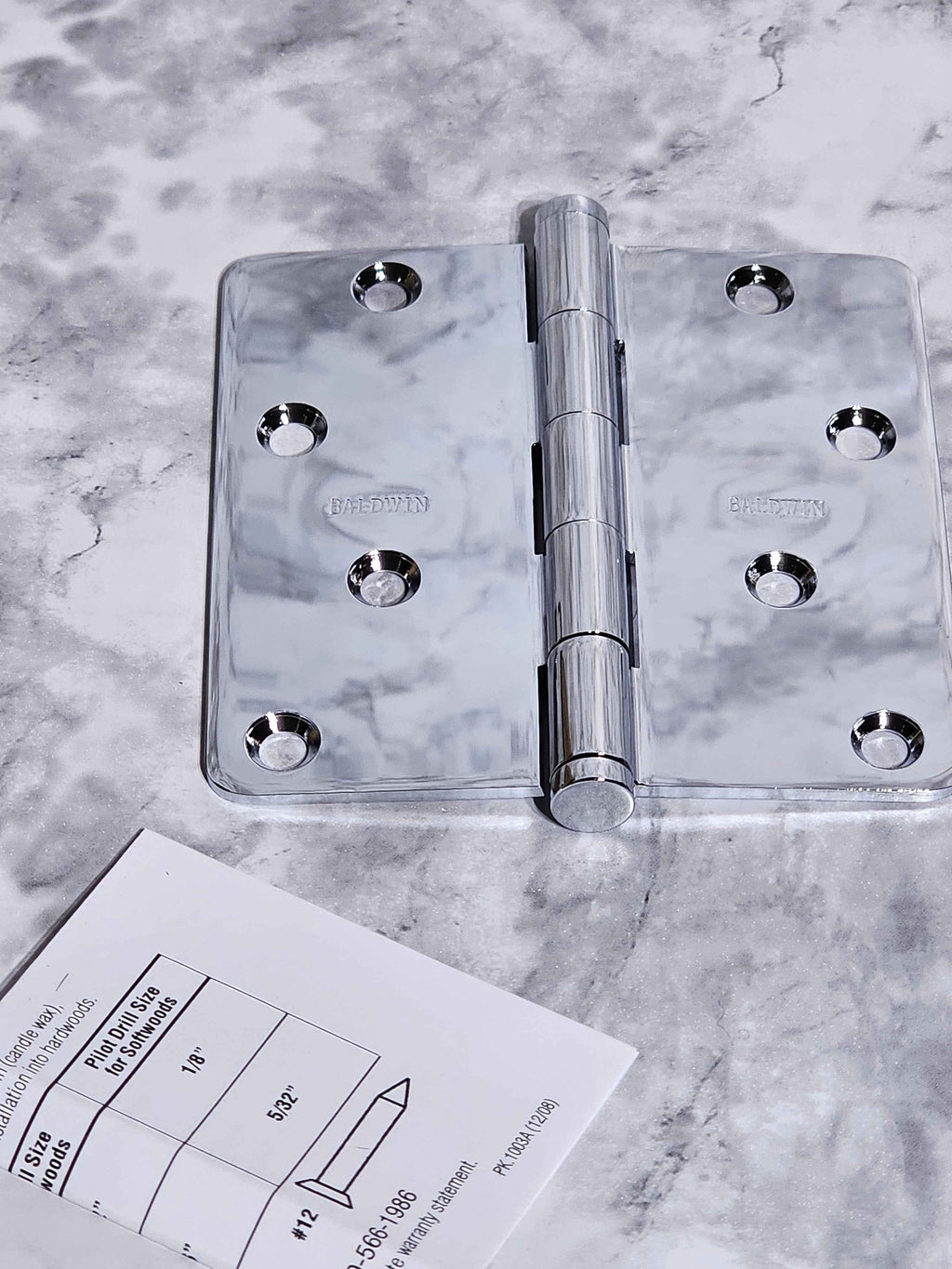 Baldwin 1/4" Radius Hinge with Button Finials - Polished Chrome Finish