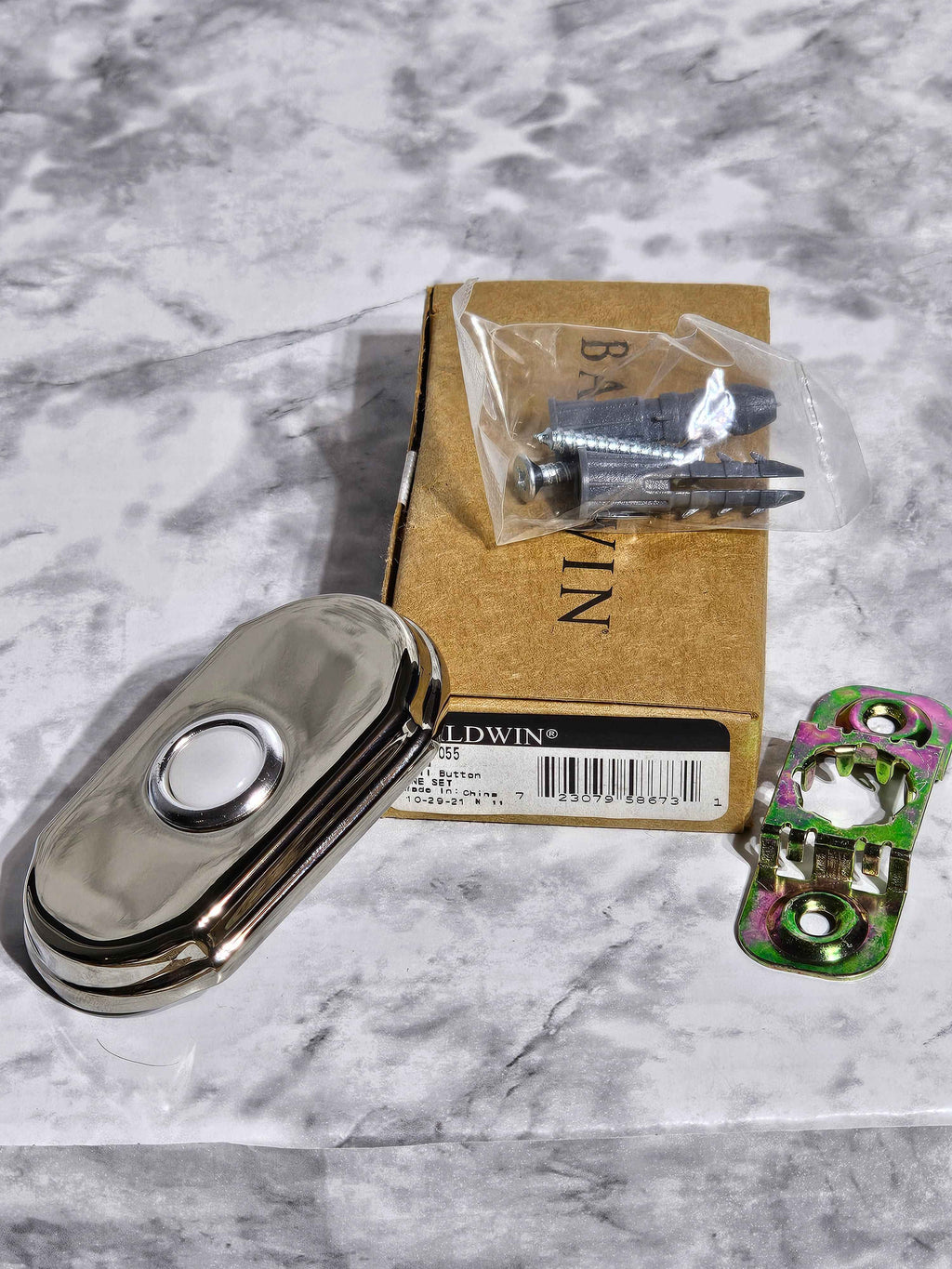 Baldwin Arch Doorbell Button - Polished Chrome
