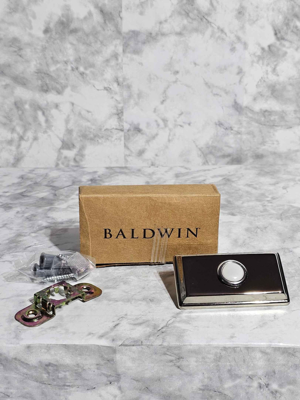 Baldwin Rectangular Doorbell Button - Polished Chrome
