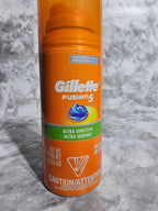 Actual stocked Gillette Fusion5 Ultra Sensitive shave gel 2.5 oz included in the Custom Barber Box