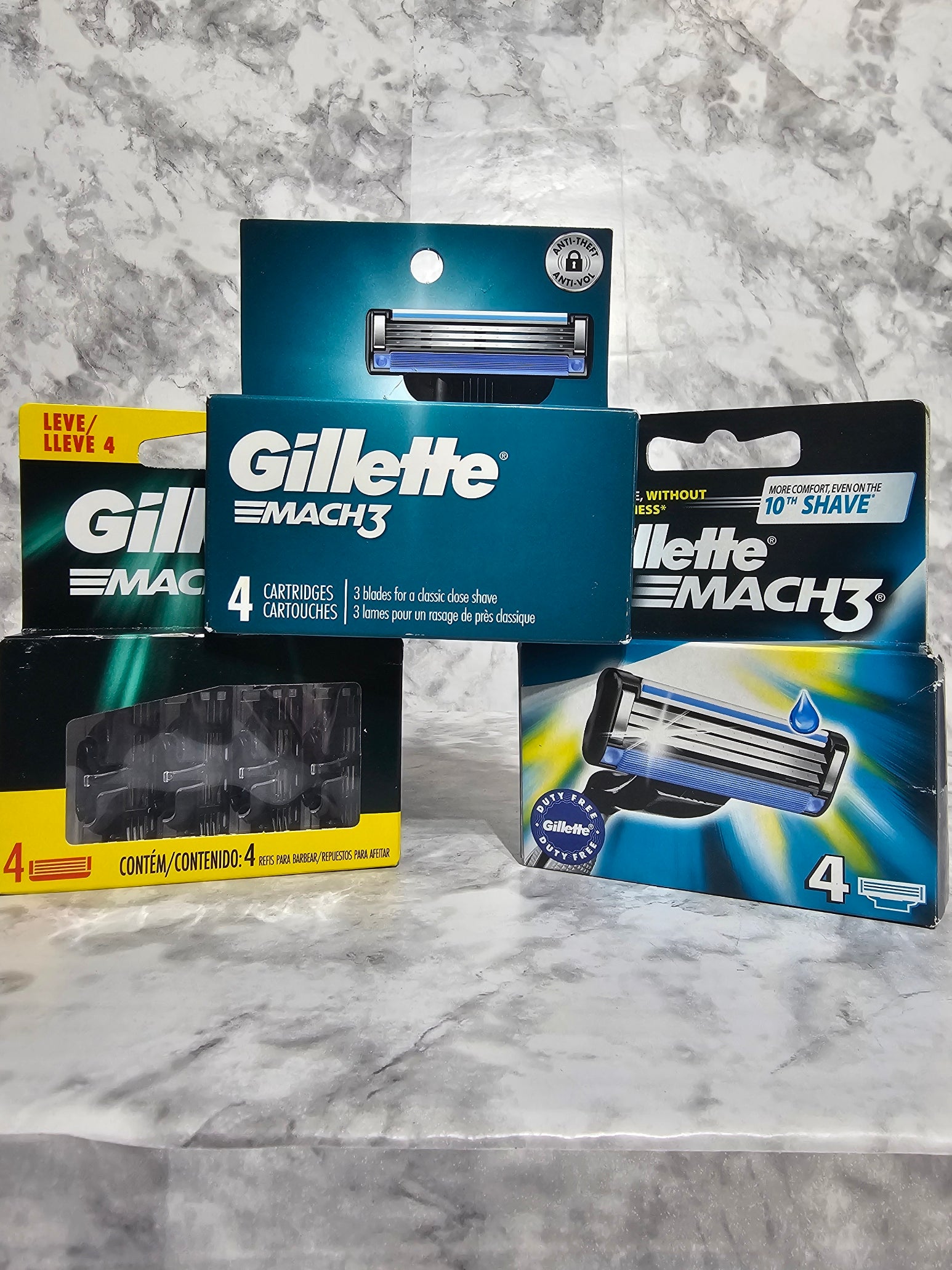 Gillette Mach3 razor and blades on a marble surface