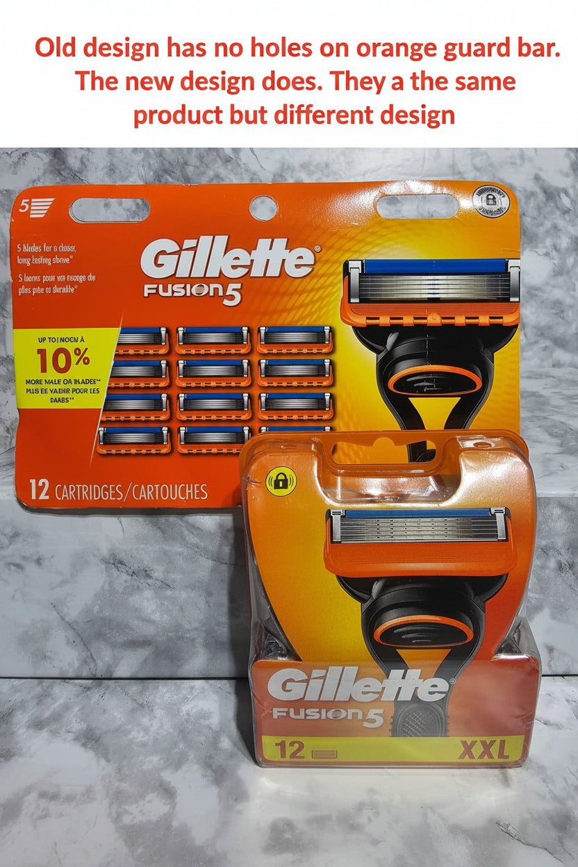 Gillette Fusion5 twelve-count old and new package comparison