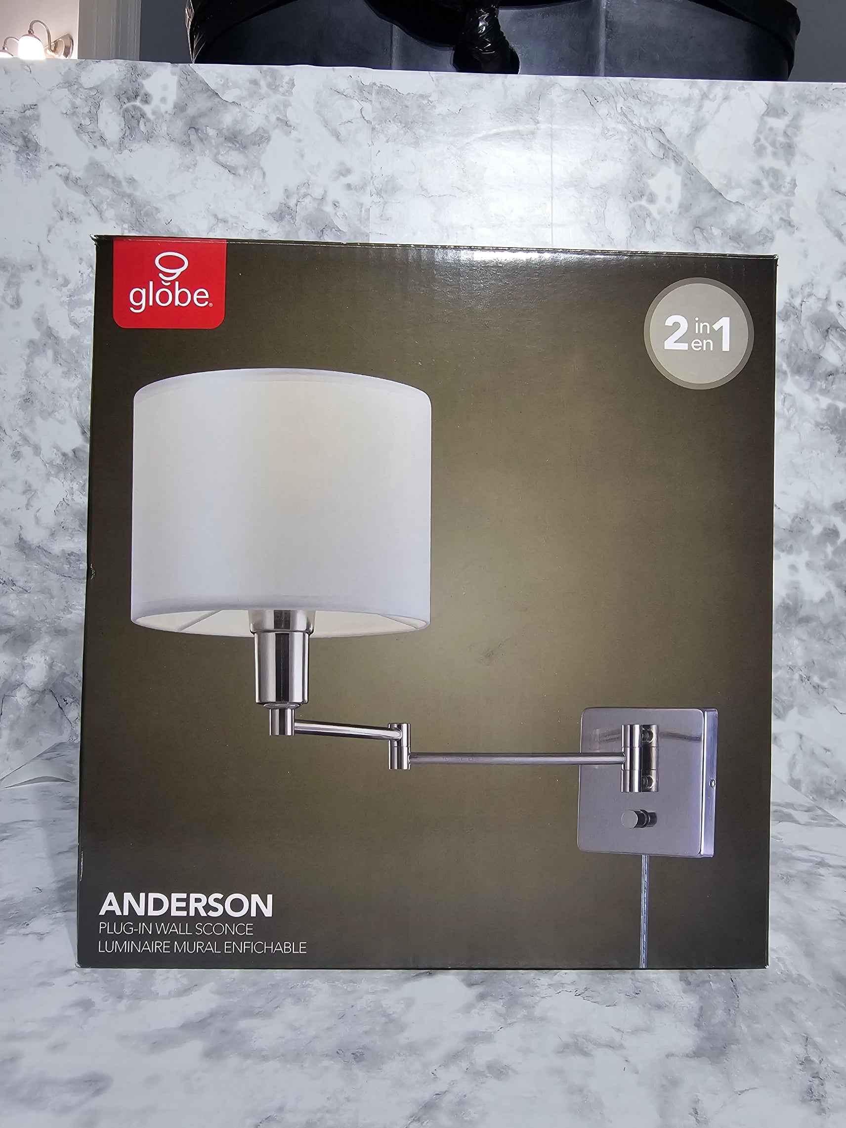 Globe Electric Anderson Plug-In Wall Sconce - Brushed Steel Finish