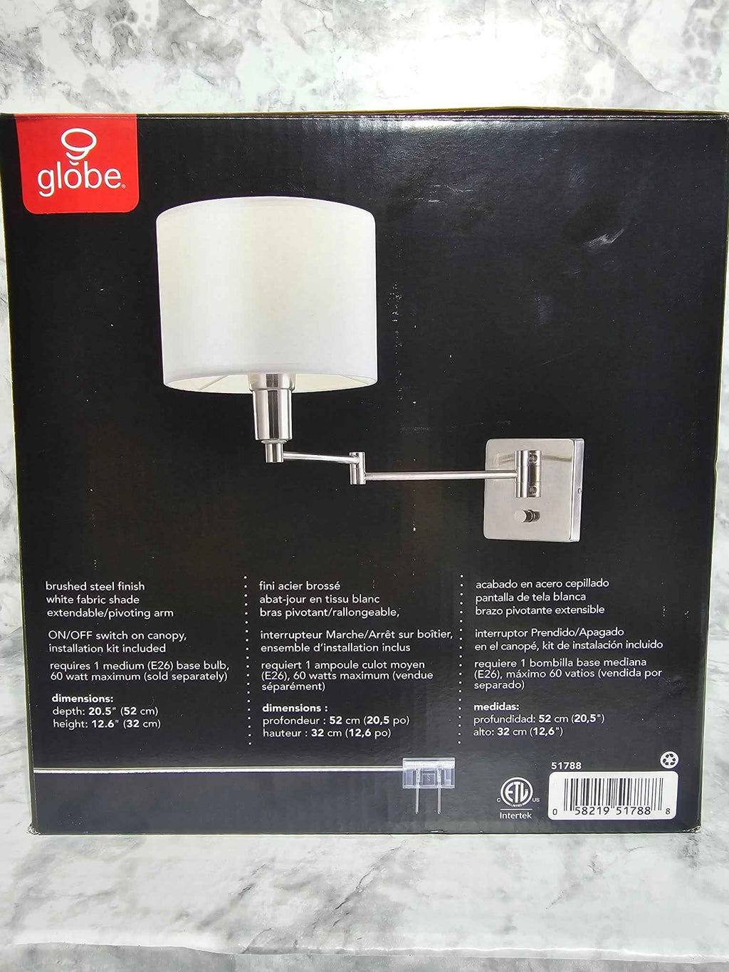 Globe Electric Anderson Plug-In Wall Sconce - Brushed Steel Finish