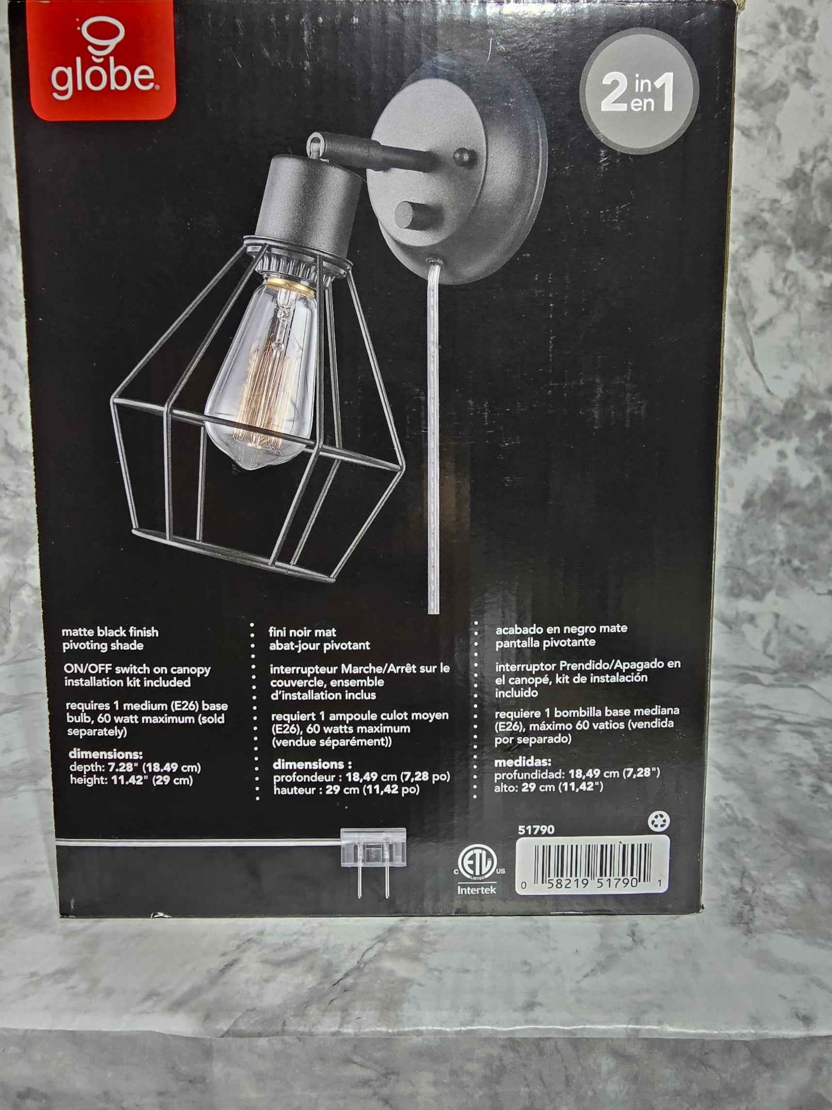 Globe Electric Evans 2-in-1 Plug-In or Hardwire Wall Sconce - Matte Black
