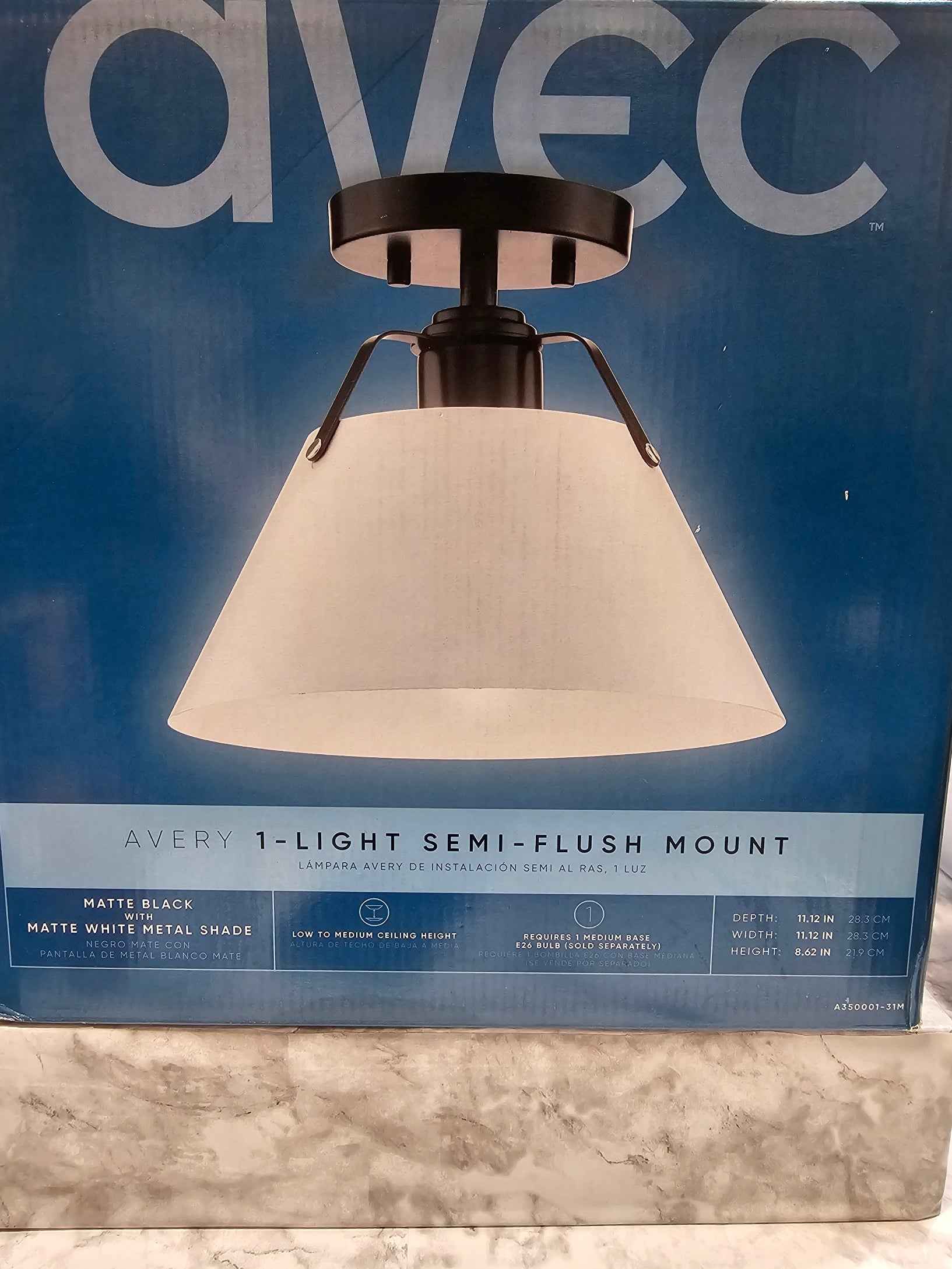 Avec Avery 1-Light Semi-Flush Mount Ceiling Light - Matte Black & White