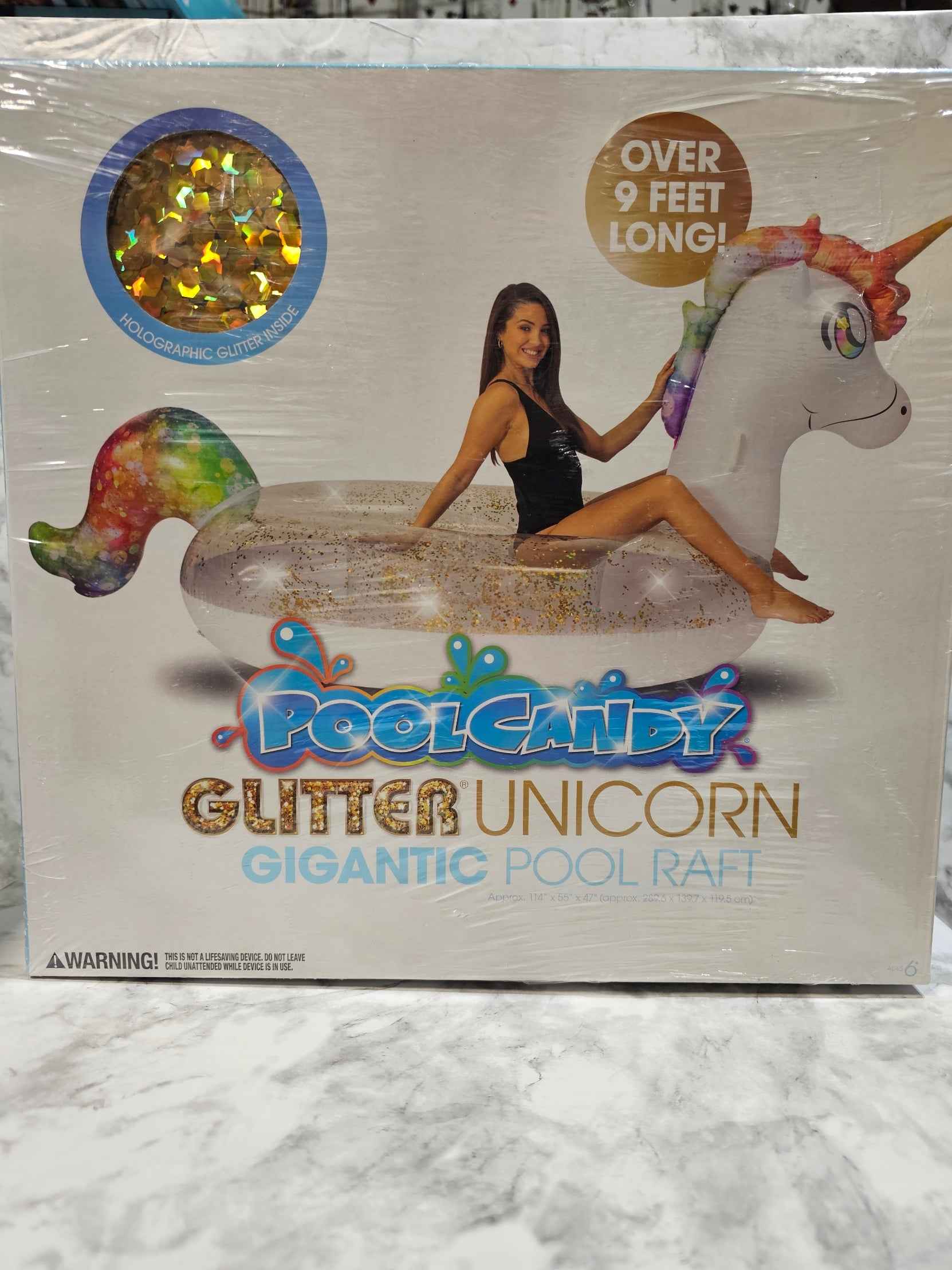PoolCandy Glitter Unicorn Gigantic Pool Raft - 9 Feet Long