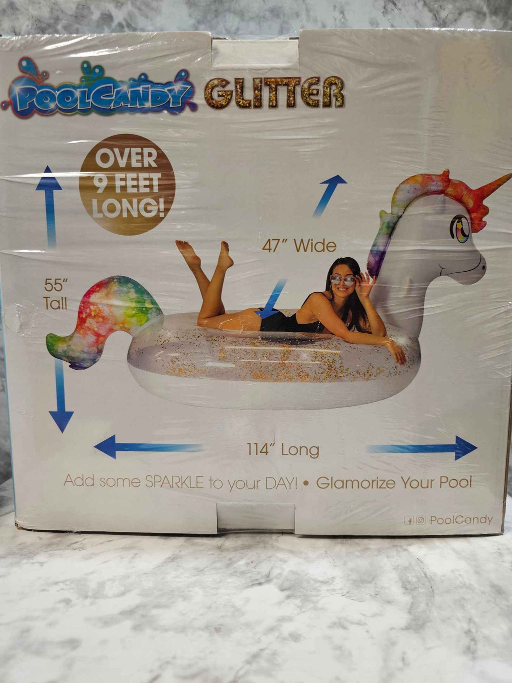 PoolCandy Glitter Unicorn Gigantic Pool Raft - 9 Feet Long