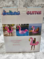 Actual photo of PoolCandy Glitter Flamingo 40 inch inflatable pool tube package side