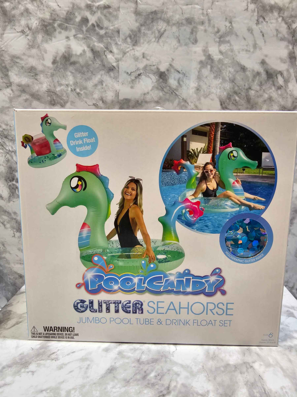 PoolCandy Glitter Seahorse Jumbo Pool Tube & Drink Float Set