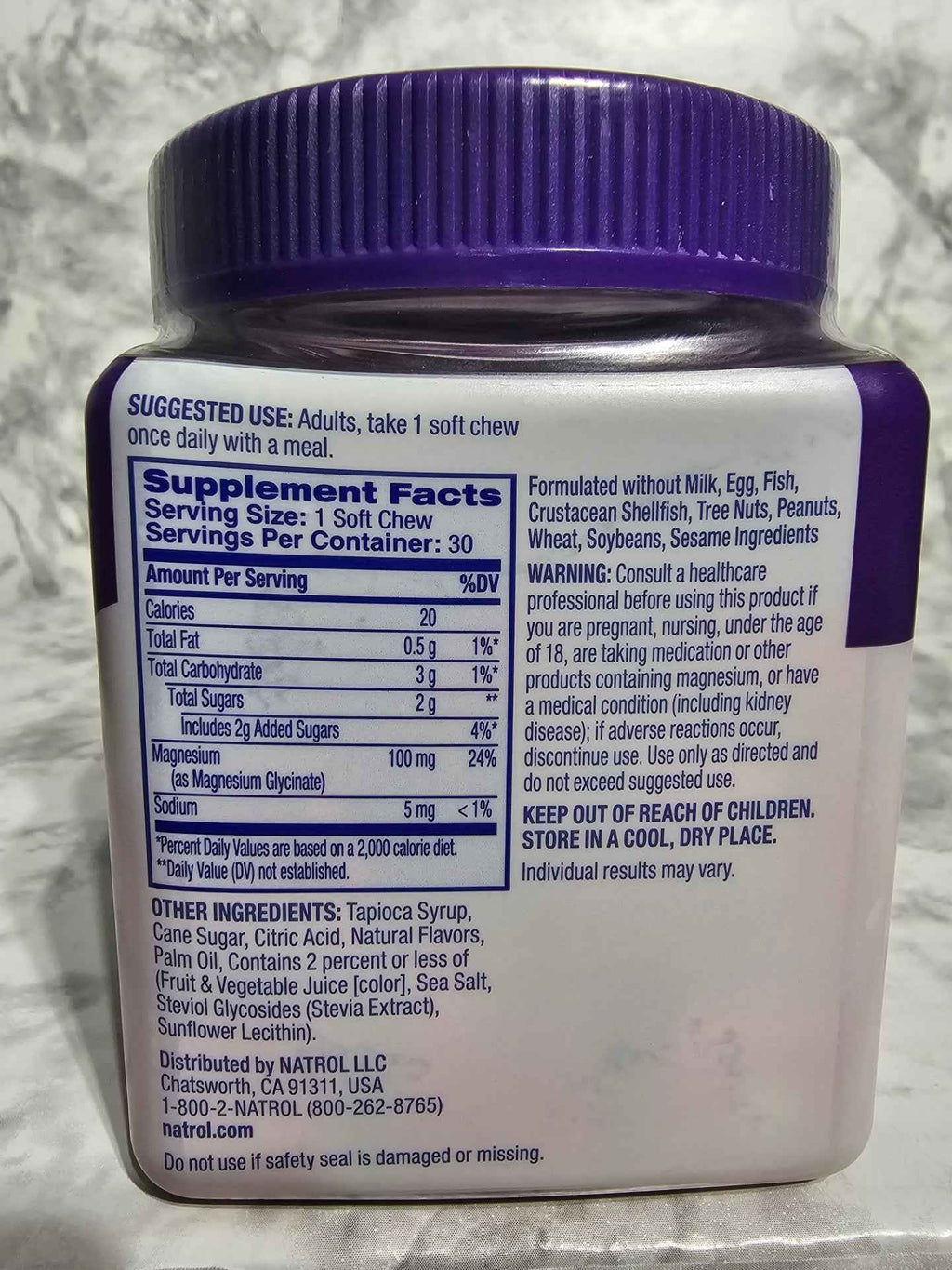 Natrol High Absorption Magnesium Glycinate 100mg - 30 Soft Chews