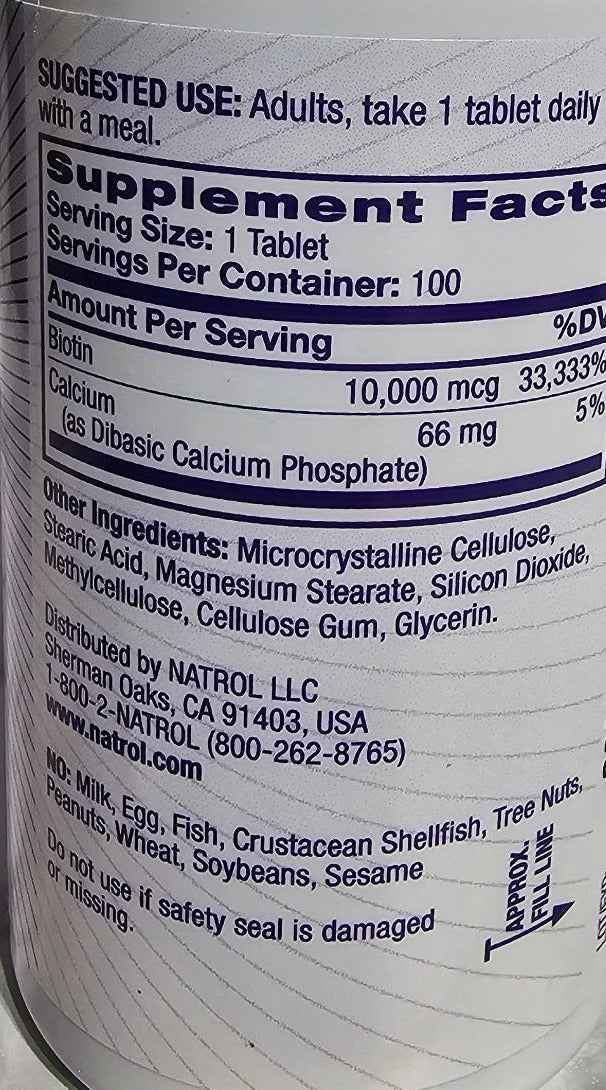 Natrol Biotin Beauty 10,000mcg Maximum Strength - 100 Tablets
