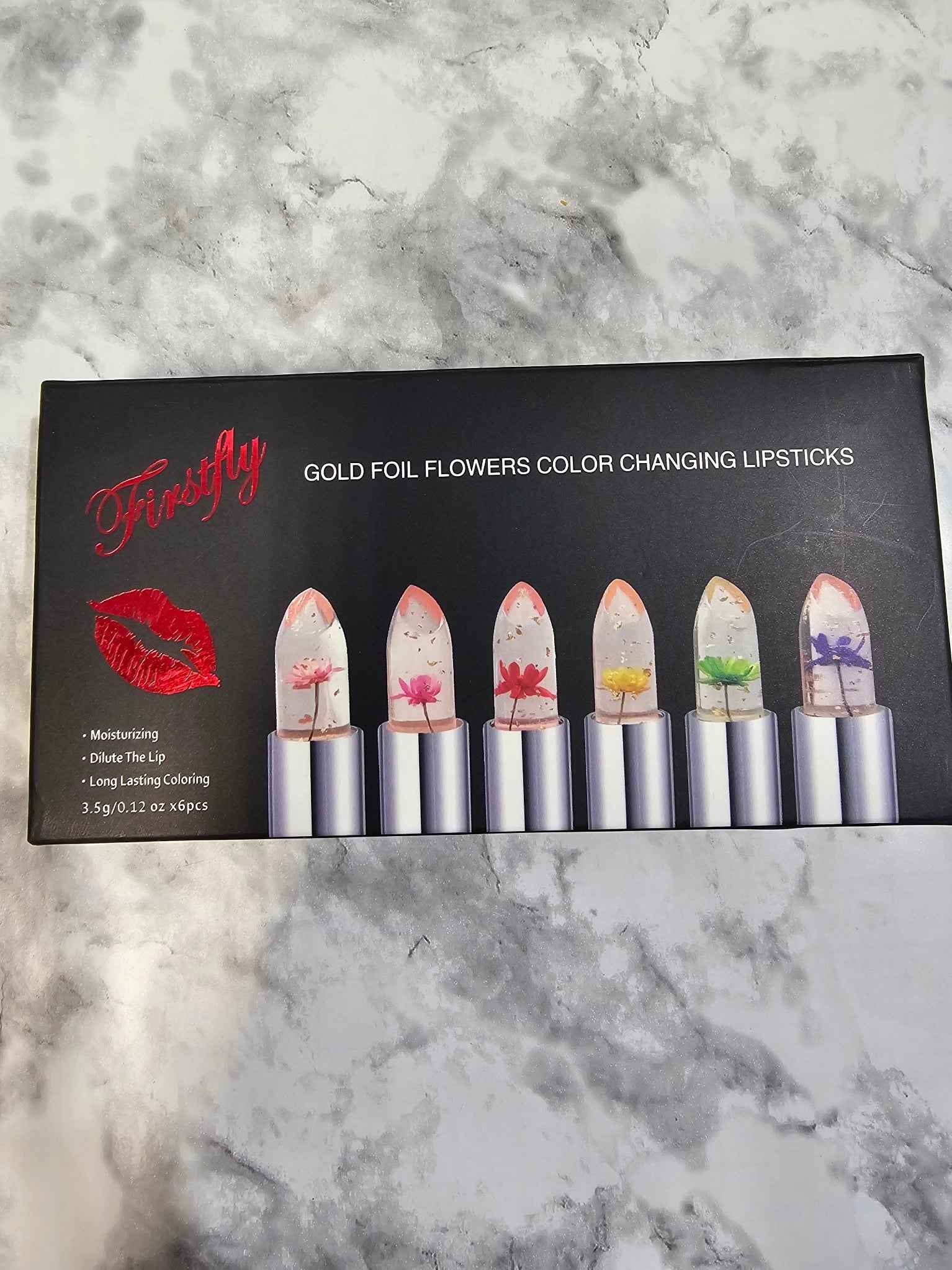 Firstfly Gold Foil Flowers Color Changing Lipsticks - 6 Piece Set