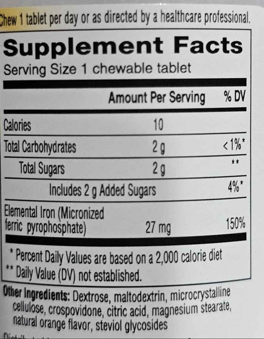 Fergon Iron Restore Chewable Tablets - Orange Flavor (60 Count)