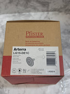 Pfister Arterra shower head packaging on a marble surface