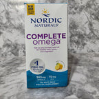 Actual stocked product photo of Nordic Naturals Complete Omega 120 soft gels retail box, lemon flavor.