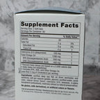 Supplement facts label on a box with a marble background