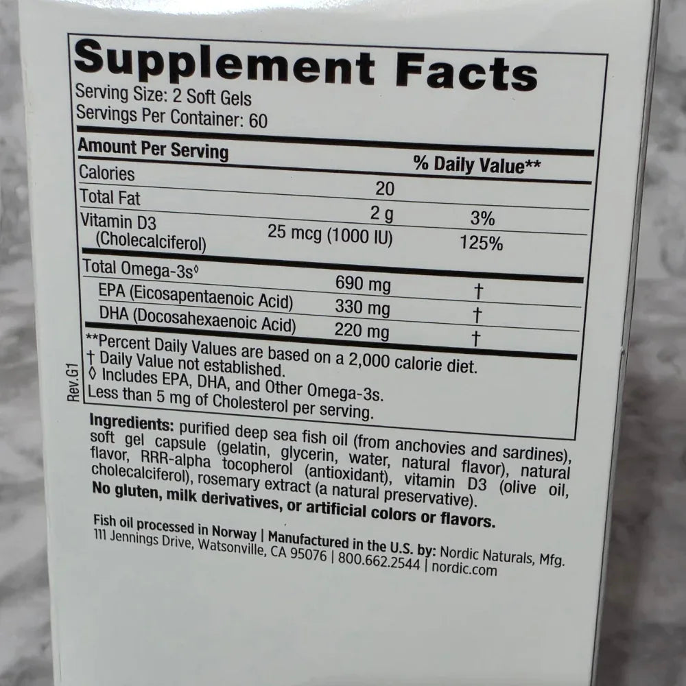 Supplement facts label on a product packaging with a gray background
