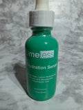 Green bottle of 'Timeless' hydration serum on a gray textured background