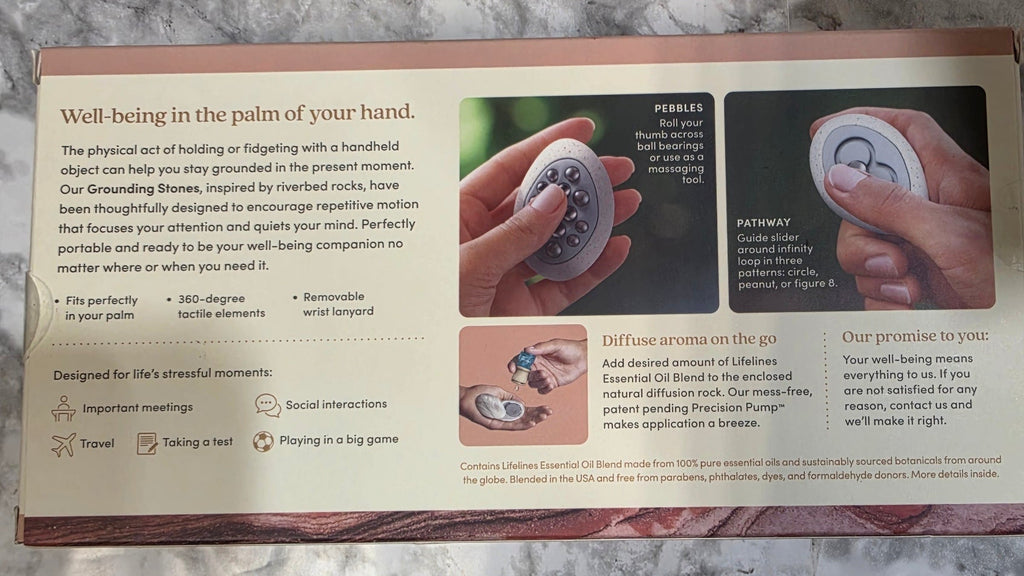 Product packaging with instructions on a marble surface