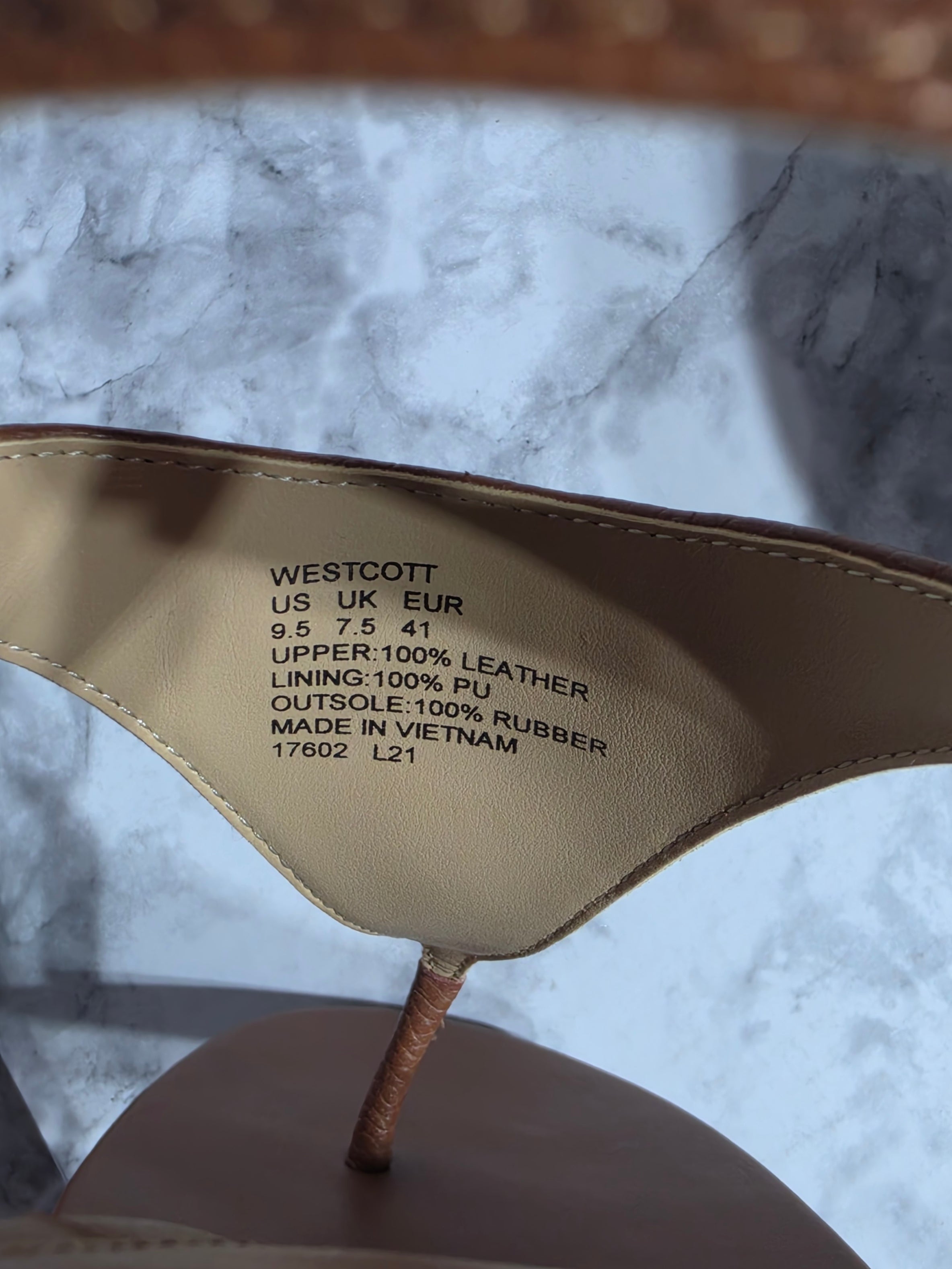 Lauren Ralph Lauren Westcott Leather Heeled Thong Sandal Polo Tan US 9.5B